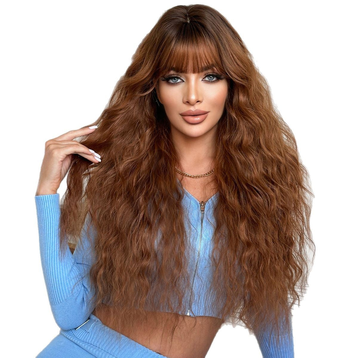 White Smoke Brown Red Super Long Wavy Wig - Everyday Fashion (Fluffy Volume) (FEVERCOS)