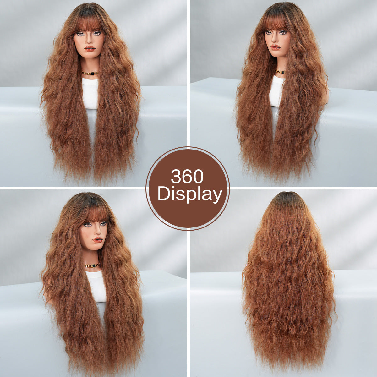Light Gray Brown Red Super Long Wavy Wig - Everyday Fashion (Fluffy Volume) (FEVERCOS)