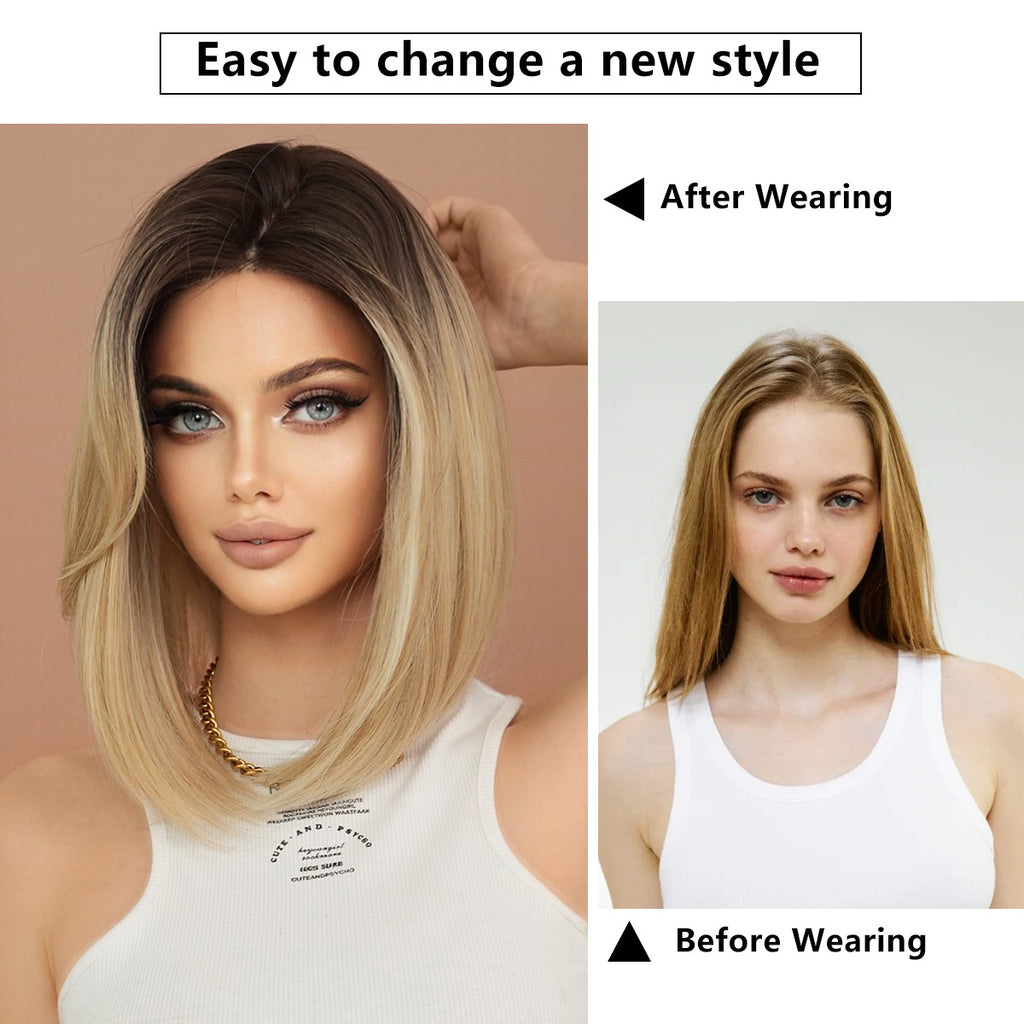 White Smoke Gradient Blonde Lace Bob - Elite Lace Fronts (Shoulder Straight) (FEVERCOS)