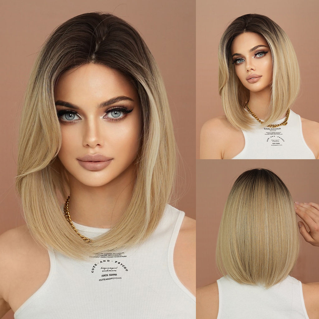 Rosy Brown Gradient Blonde Lace Bob - Elite Lace Fronts (Shoulder Straight) (FEVERCOS)