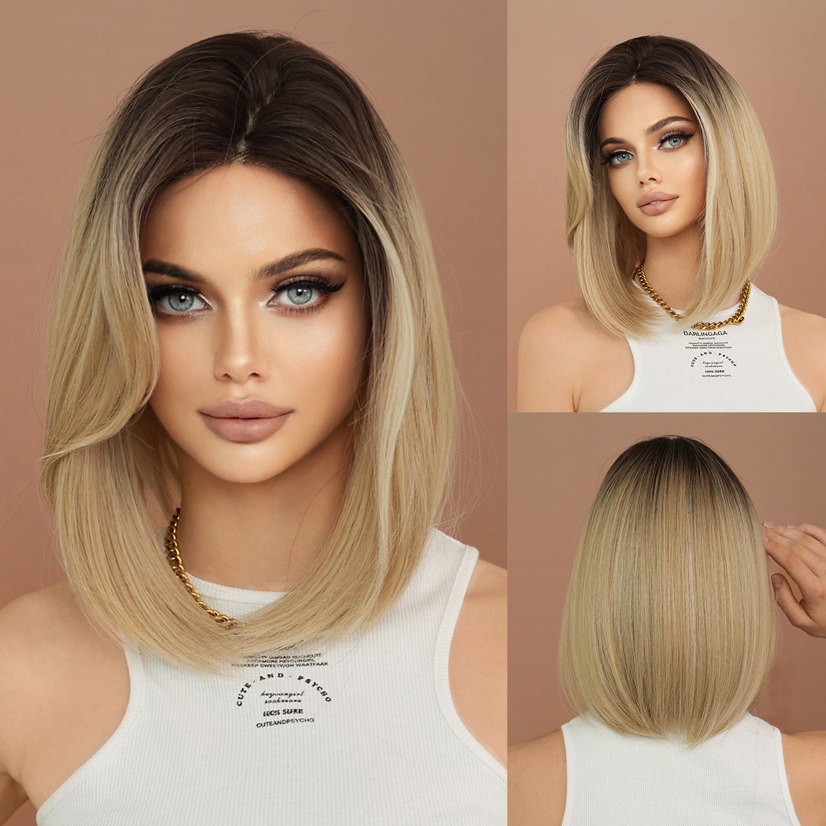 Rosy Brown Gradient Blonde Lace Bob - Elite Lace Fronts (Shoulder Straight) (FEVERCOS)