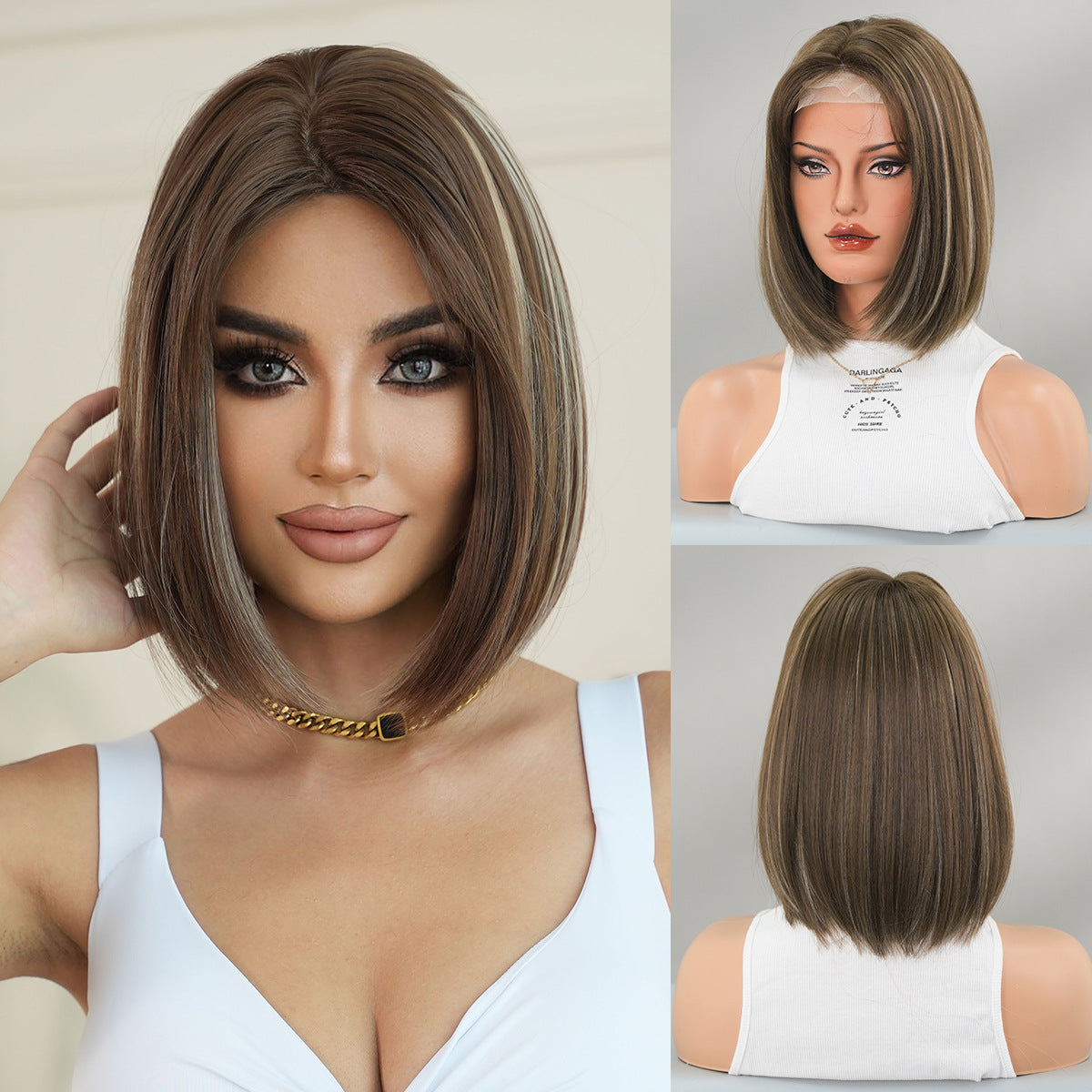 Light Gray Gradient Blonde Lace Bob - Elite Lace Fronts (Shoulder Straight) (FEVERCOS)