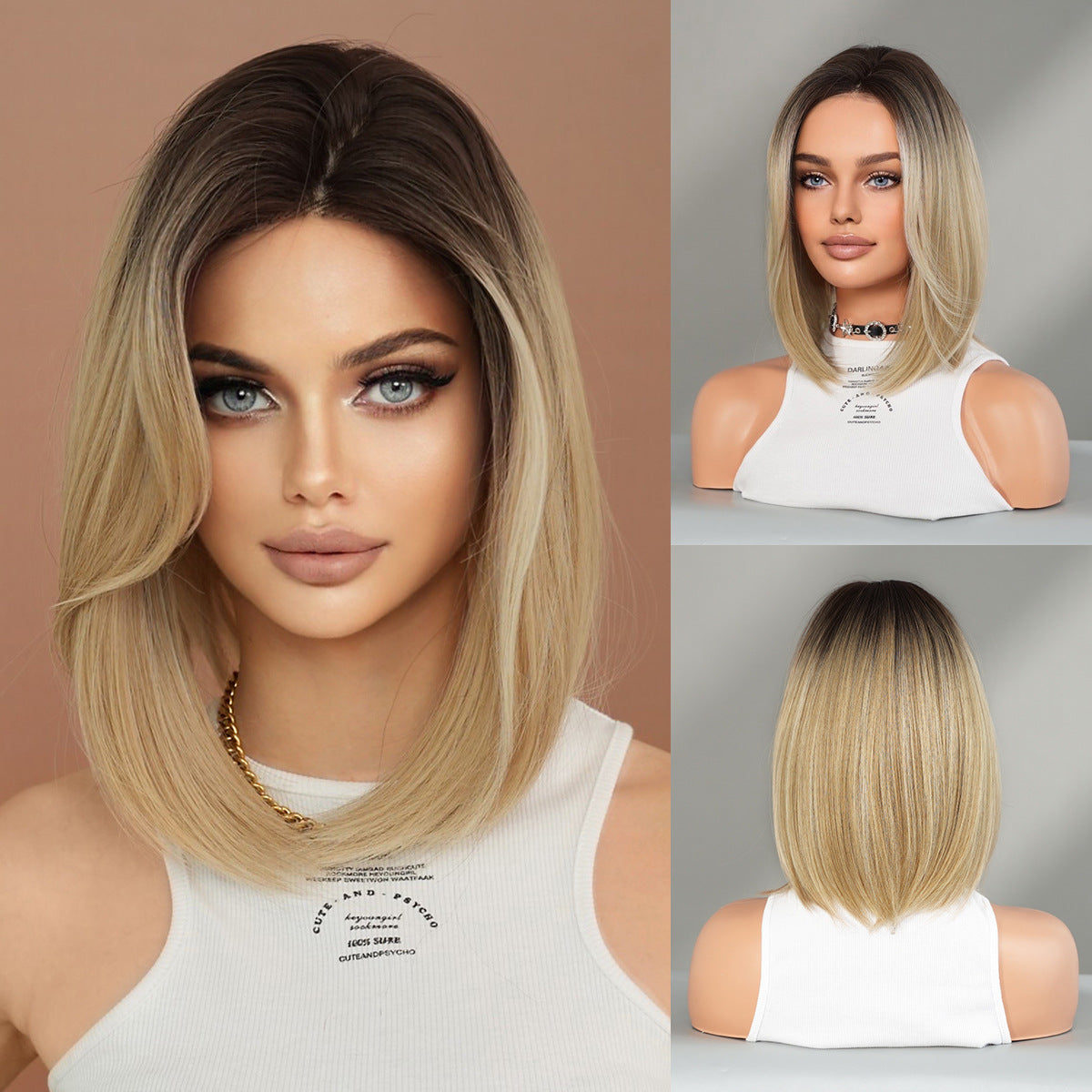 Rosy Brown Gradient Blonde Lace Bob - Elite Lace Fronts (Shoulder Straight) (FEVERCOS)