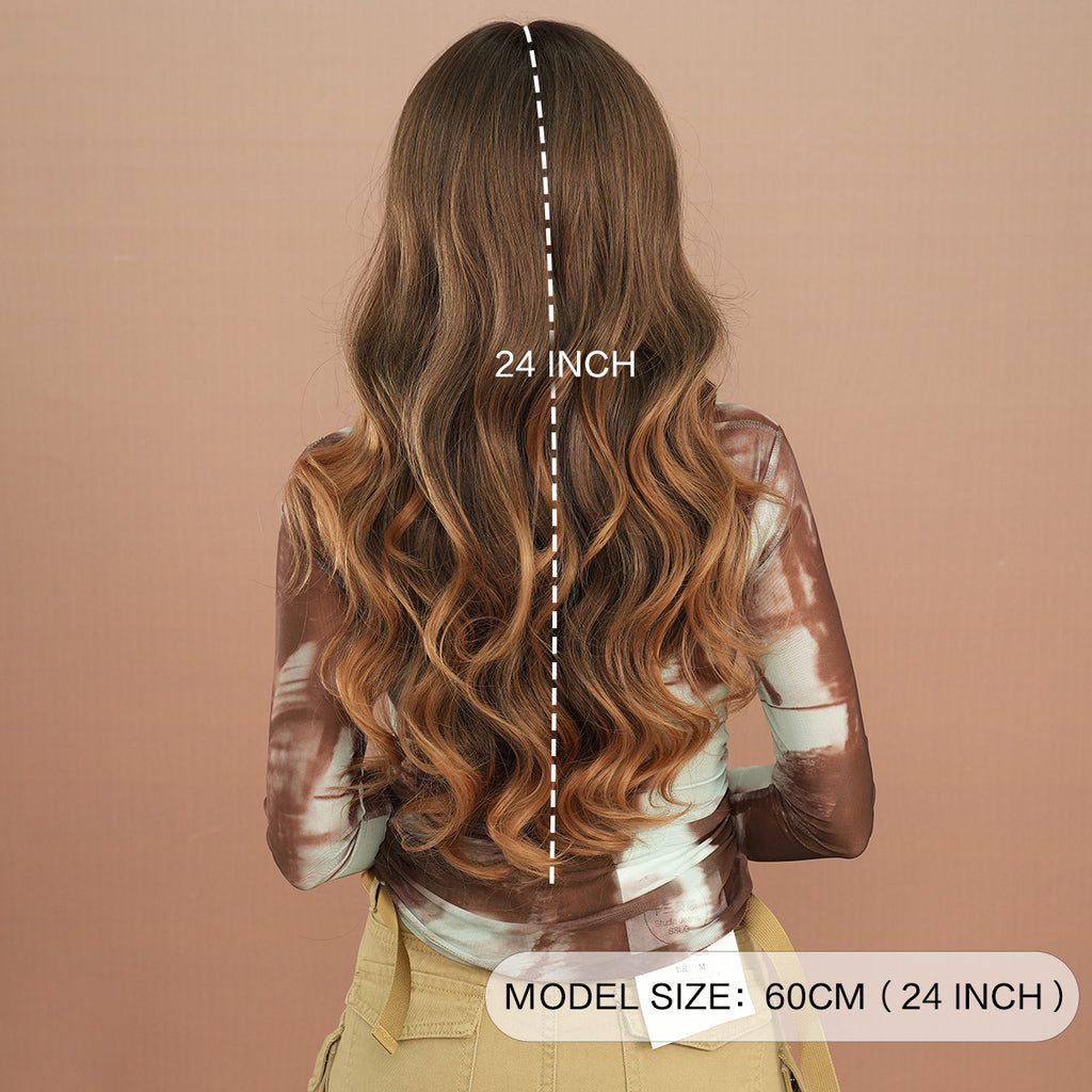 Tan Milk Tea Ombre Lace Wig - Elite Lace Fronts (Long Wavy Curtain Bangs) (FEVERCOS)