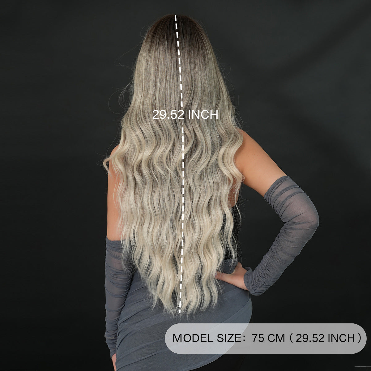 Black Silk Fog Grey Gradient Wig - Everyday Fashion (Long Wavy Curtain Bangs) (FEVERCOS)