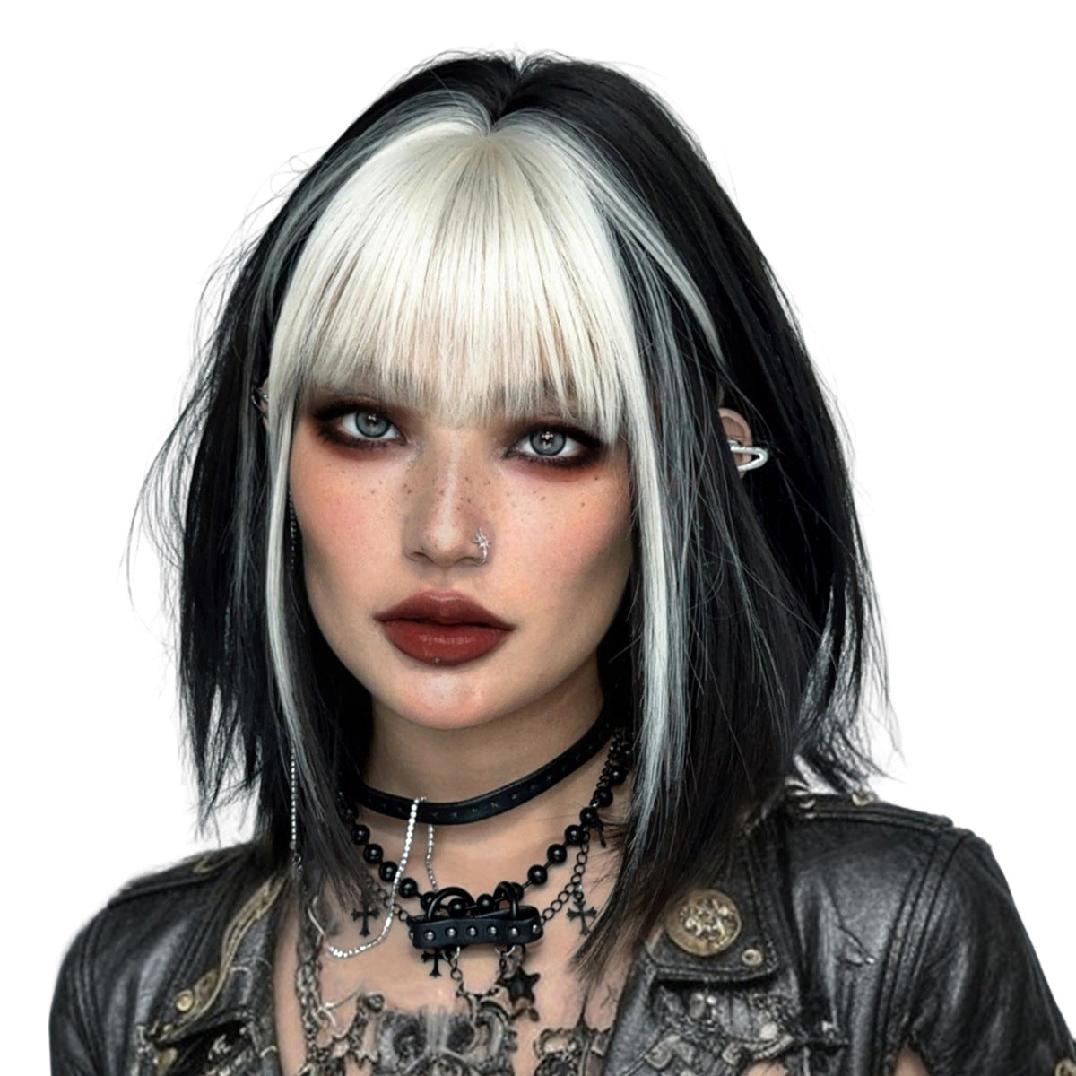 White Smoke Y2K Ash White Bob Wig - Urban Subculture (Short Straight Bangs) (FEVERCOS)