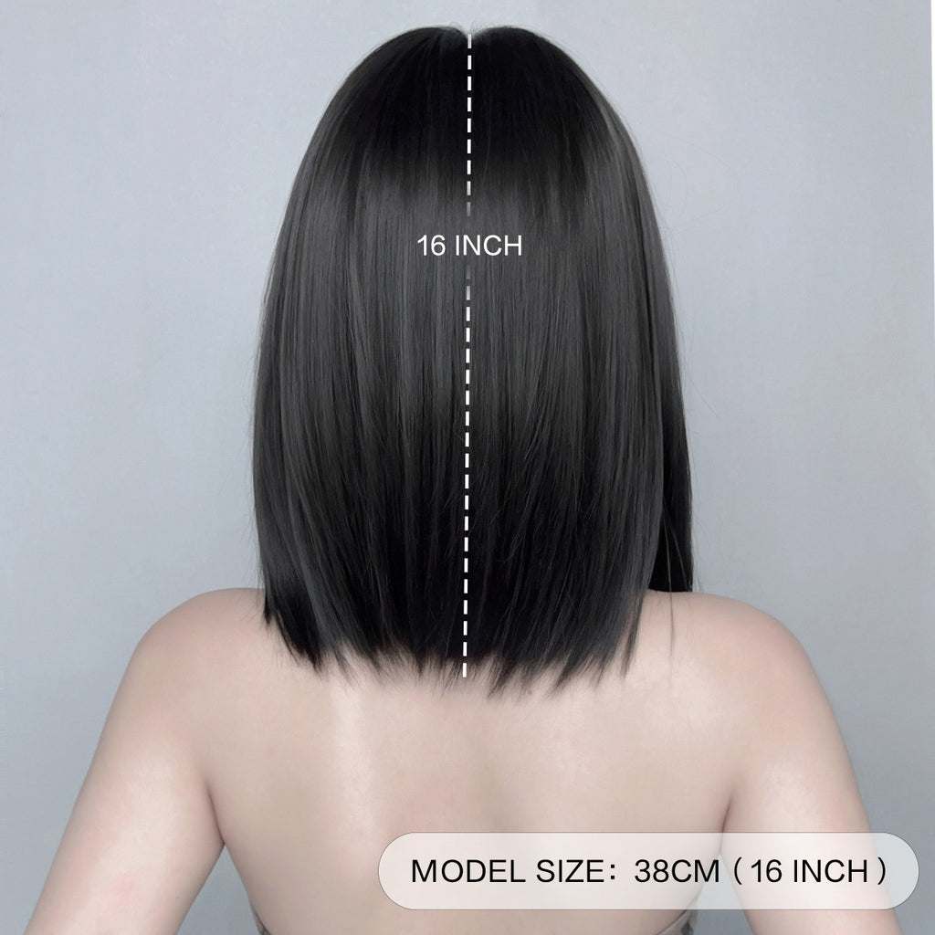 Light Gray Y2K Ash White Bob Wig - Urban Subculture (Short Straight Bangs) (FEVERCOS)