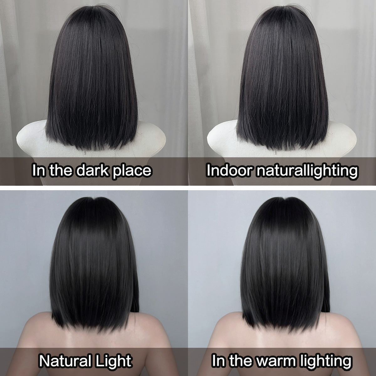 Dark Gray Y2K Ash White Bob Wig - Urban Subculture (Short Straight Bangs) (FEVERCOS)