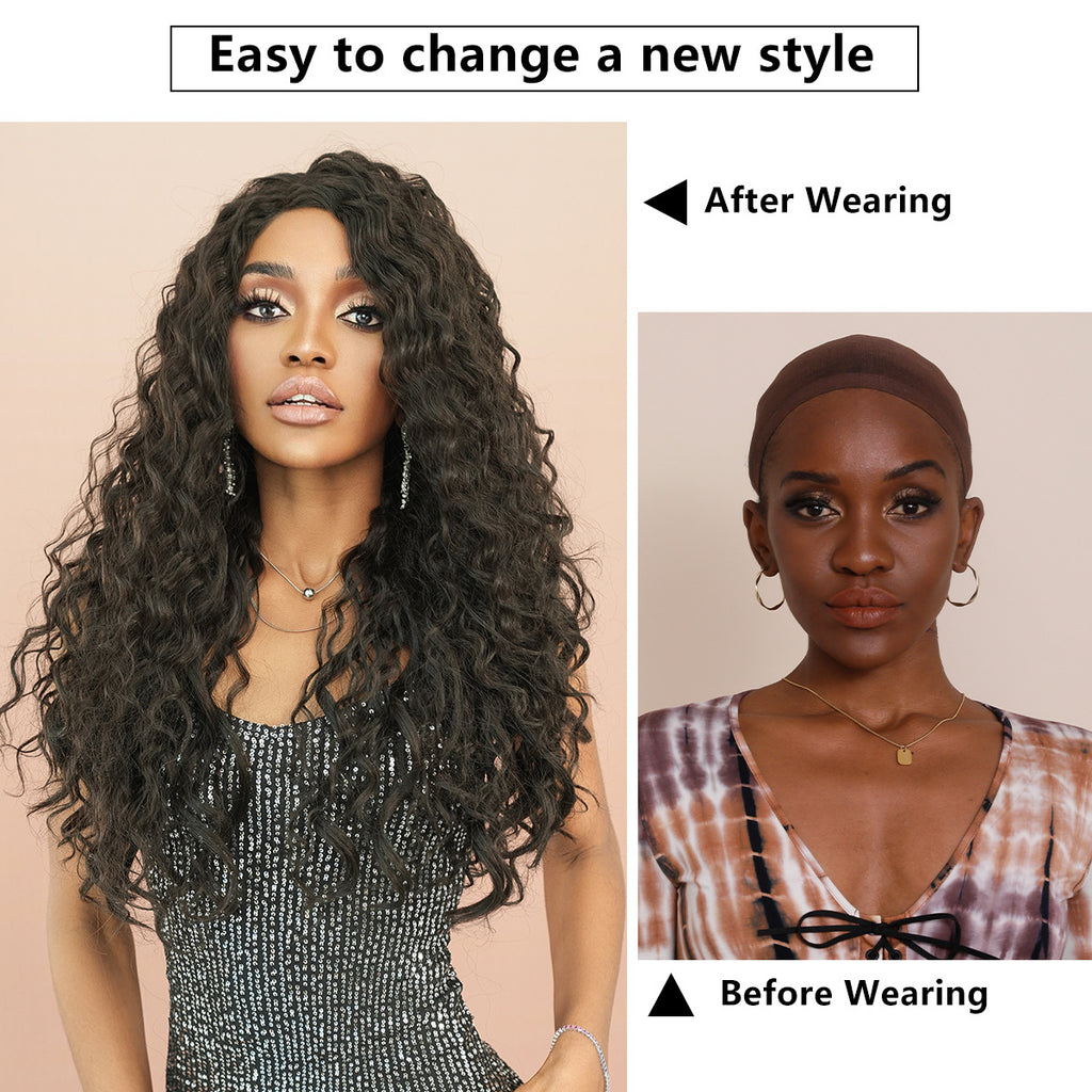 White Smoke Brown Water Wave Lace Wig - Elite Lace Fronts (Long Middle Part) (FEVERCOS)