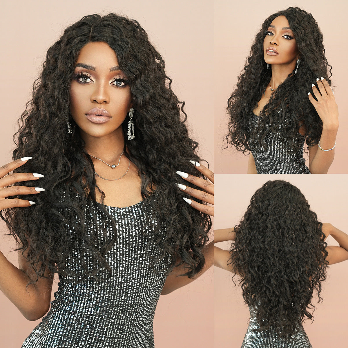 Dark Slate Gray Brown Water Wave Lace Wig - Elite Lace Fronts (Long Middle Part) (FEVERCOS)