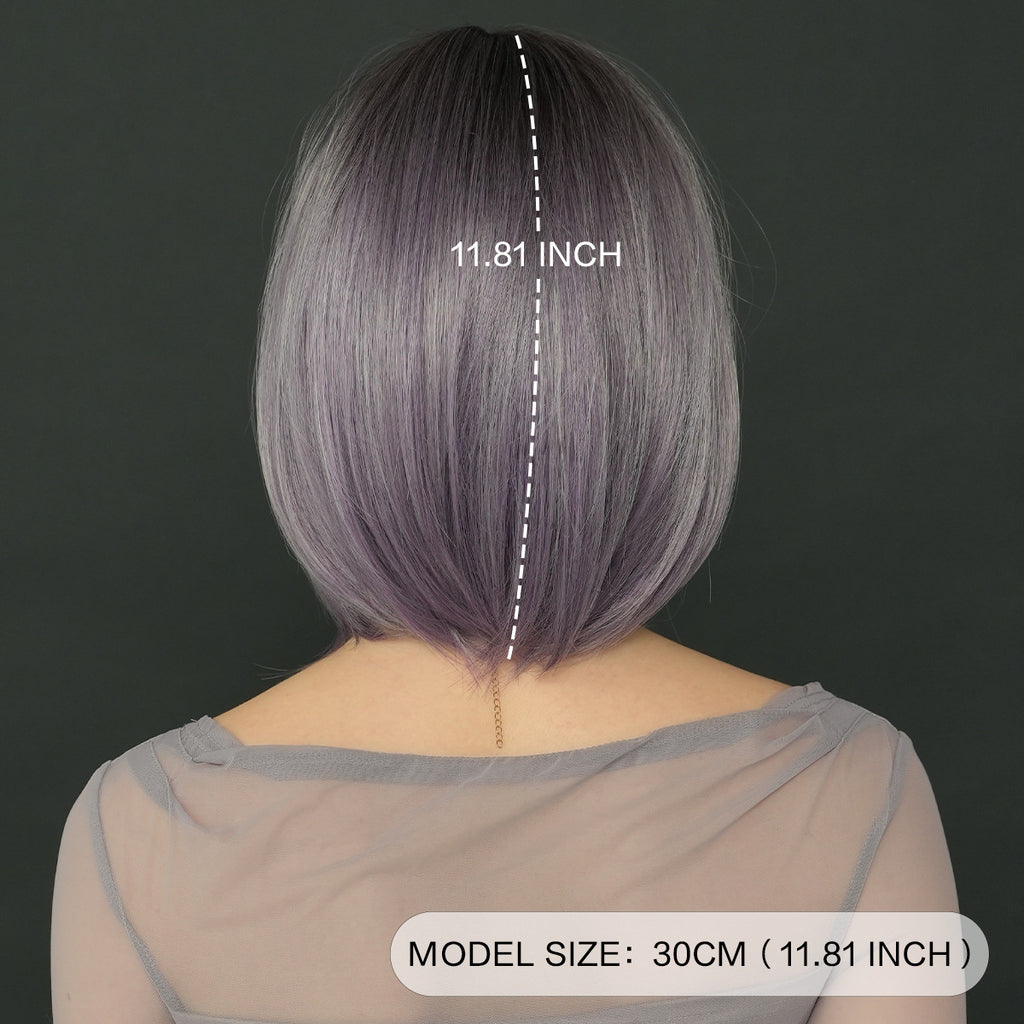 Dark Slate Gray Ash Purple Gradient Bob - Urban Subculture (Short Straight Side Bangs) (FEVERCOS)