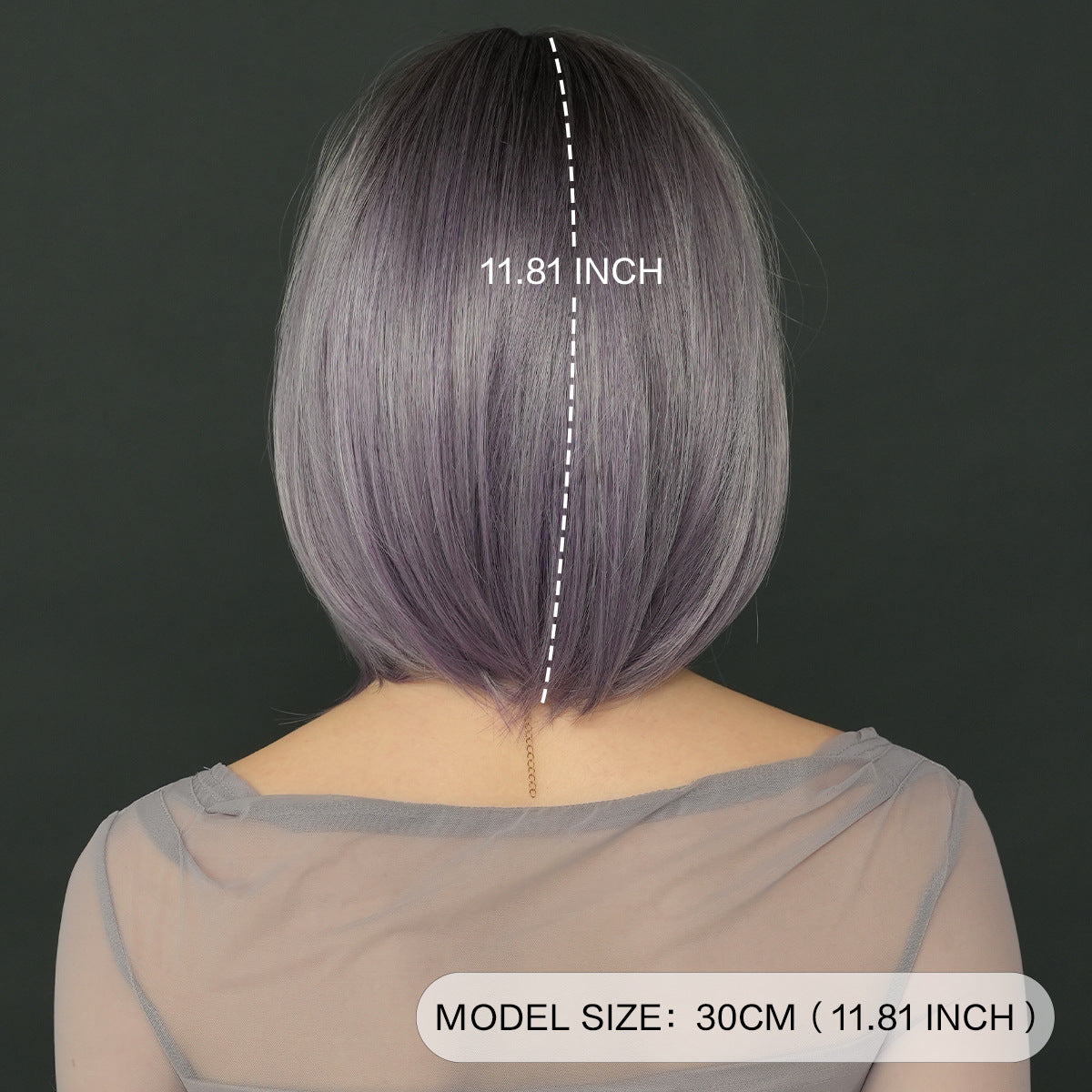 Dark Slate Gray Ash Purple Gradient Bob - Urban Subculture (Short Straight Side Bangs) (FEVERCOS)