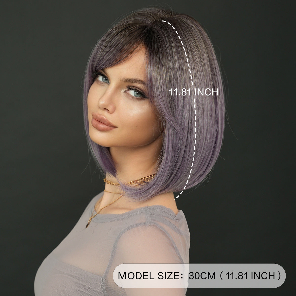 Dark Slate Gray Ash Purple Gradient Bob - Urban Subculture (Short Straight Side Bangs) (FEVERCOS)