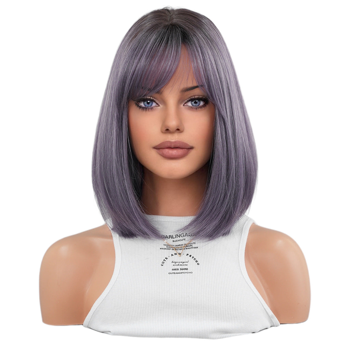 White Smoke Ash Purple Gradient Bob - Urban Subculture (Short Straight Side Bangs) (FEVERCOS)