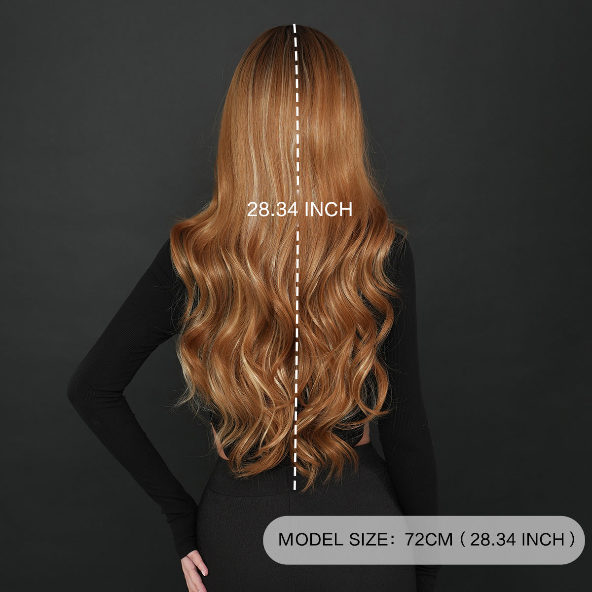 Dark Slate Gray Amber Brown Highlight Wig - Everyday Fashion (Long Wavy Middle Part) (FEVERCOS)