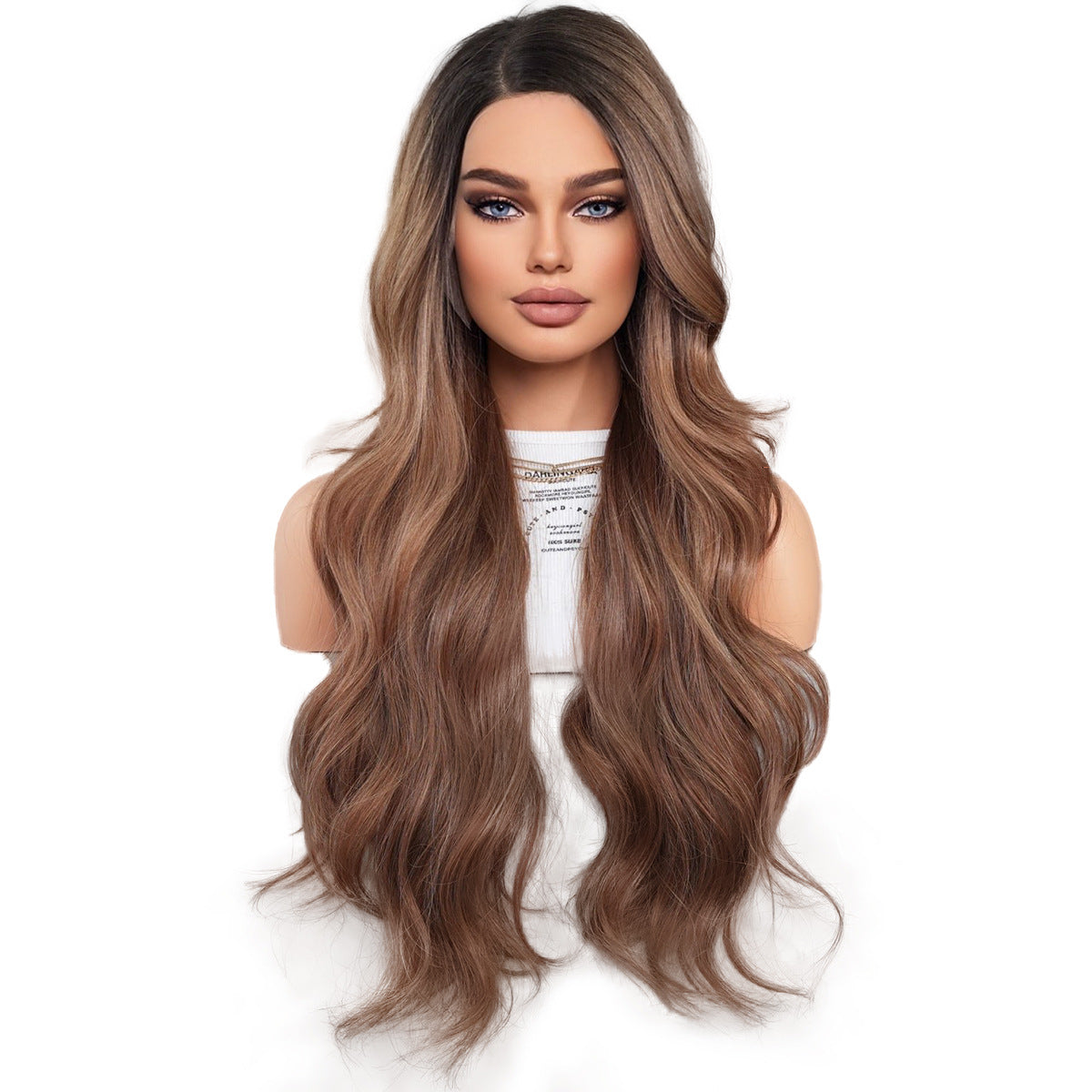 White Smoke Mocha Brown Highlight Lace Wig - Elite Lace Fronts (Wavy Side Part) (FEVERCOS)