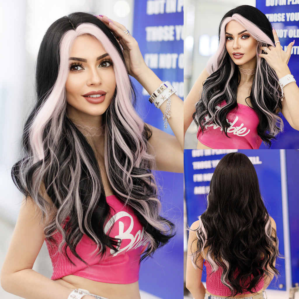 White Smoke Pink Highlight Lace Wavy Wig - Elite Lace Fronts (Middle Part) (FEVERCOS)