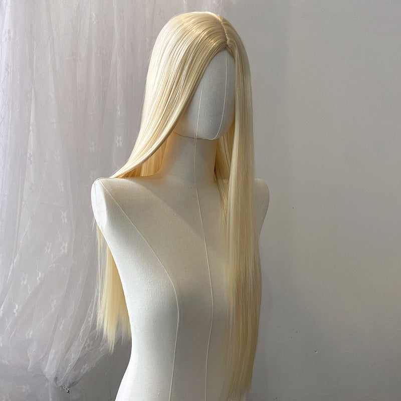 Rosy Brown Light Blonde Long Straight Wig - Everyday Fashion (Middle Part) (FEVERCOS)