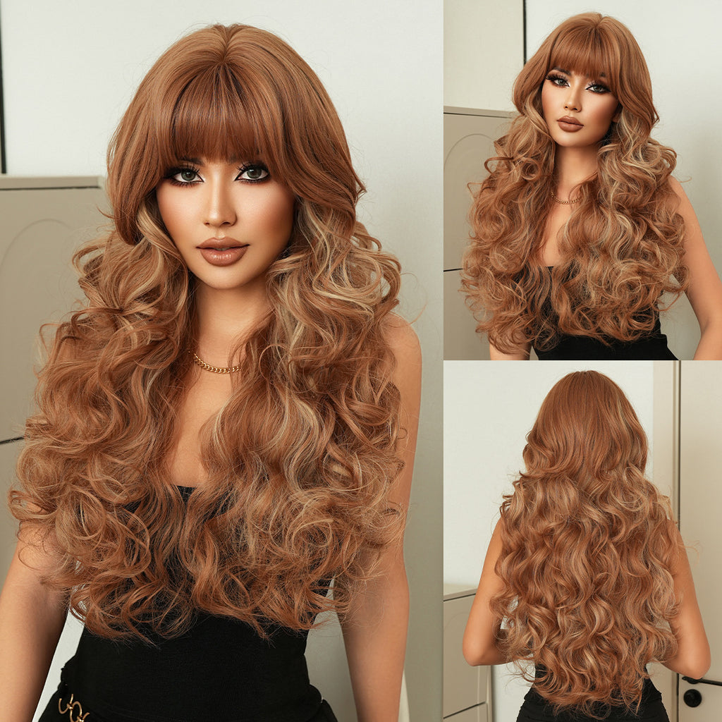 Sienna Pink Gold Long Wavy Wig - Lolita Fashion (Voluminous Bangs) (FEVERCOS)
