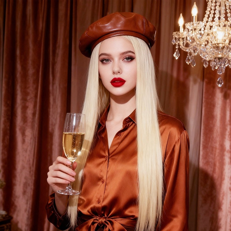 Black Light Blonde Long Straight Wig - Everyday Fashion (Middle Part) (FEVERCOS)