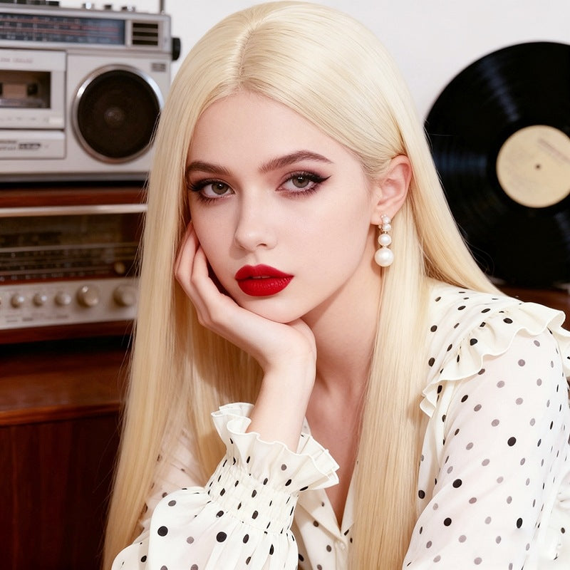 Black Light Blonde Long Straight Wig - Everyday Fashion (Middle Part) (FEVERCOS)