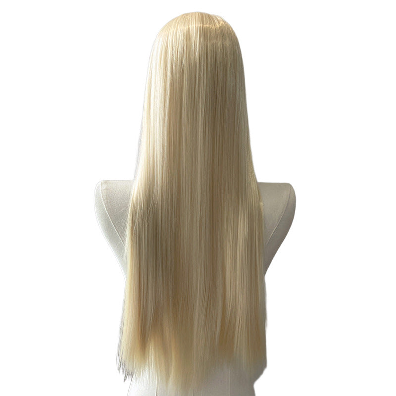 White Smoke Light Blonde Long Straight Wig - Everyday Fashion (Middle Part) (FEVERCOS)