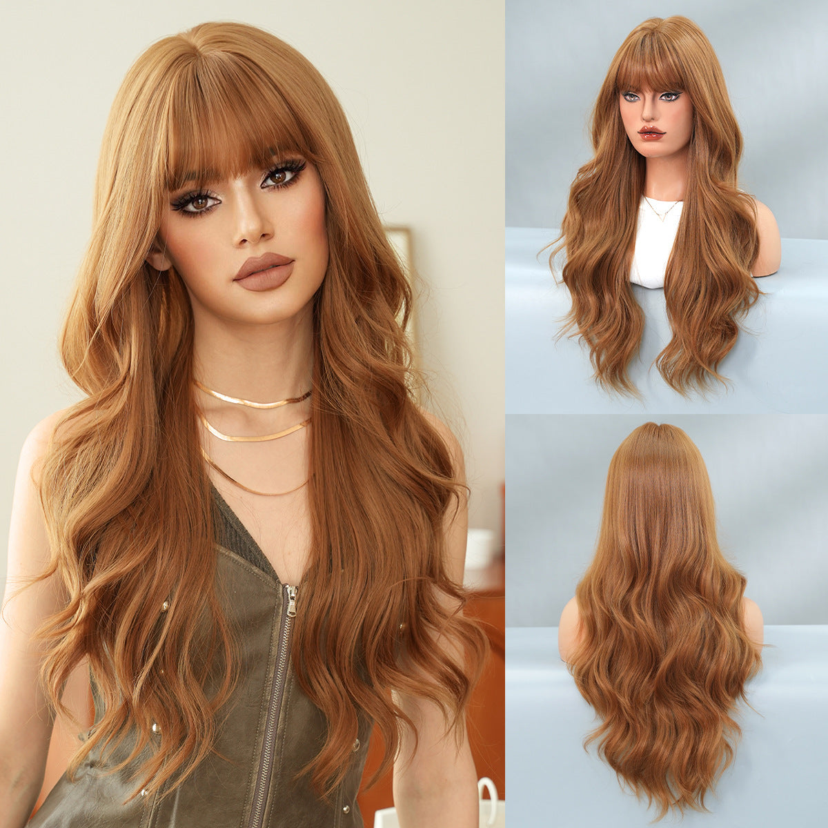 Saddle Brown Ginger Yellow Long Wavy Wig - Urban Fashion (Fluffy Volume) (FEVERCOS)