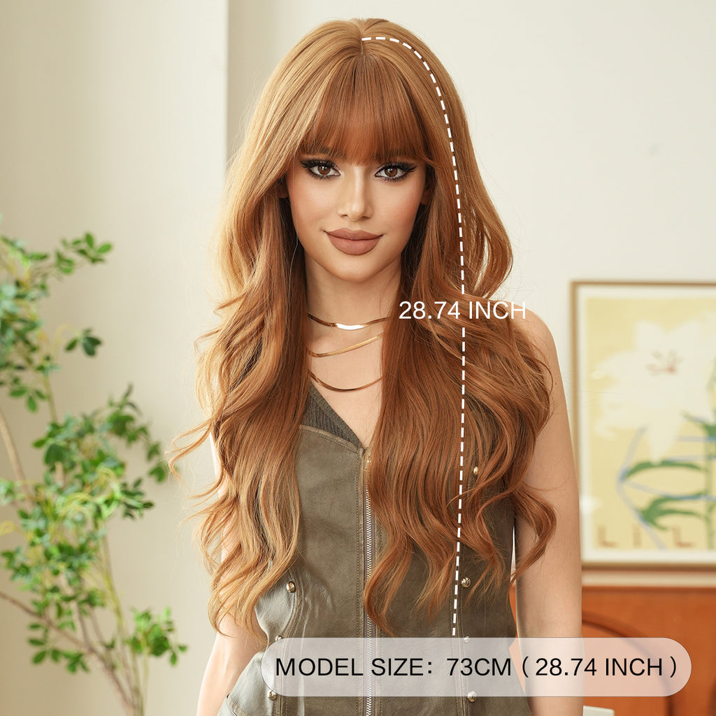 Antique White Ginger Yellow Long Wavy Wig - Urban Fashion (Fluffy Volume) (FEVERCOS)
