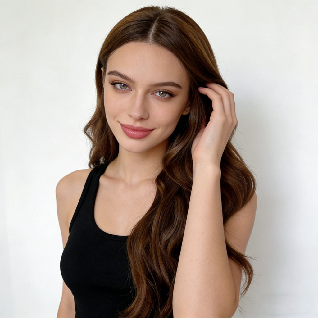 Lavender Brown Deep Wave Wig - Everyday Fashion (Long Middle Part) (FEVERCOS)