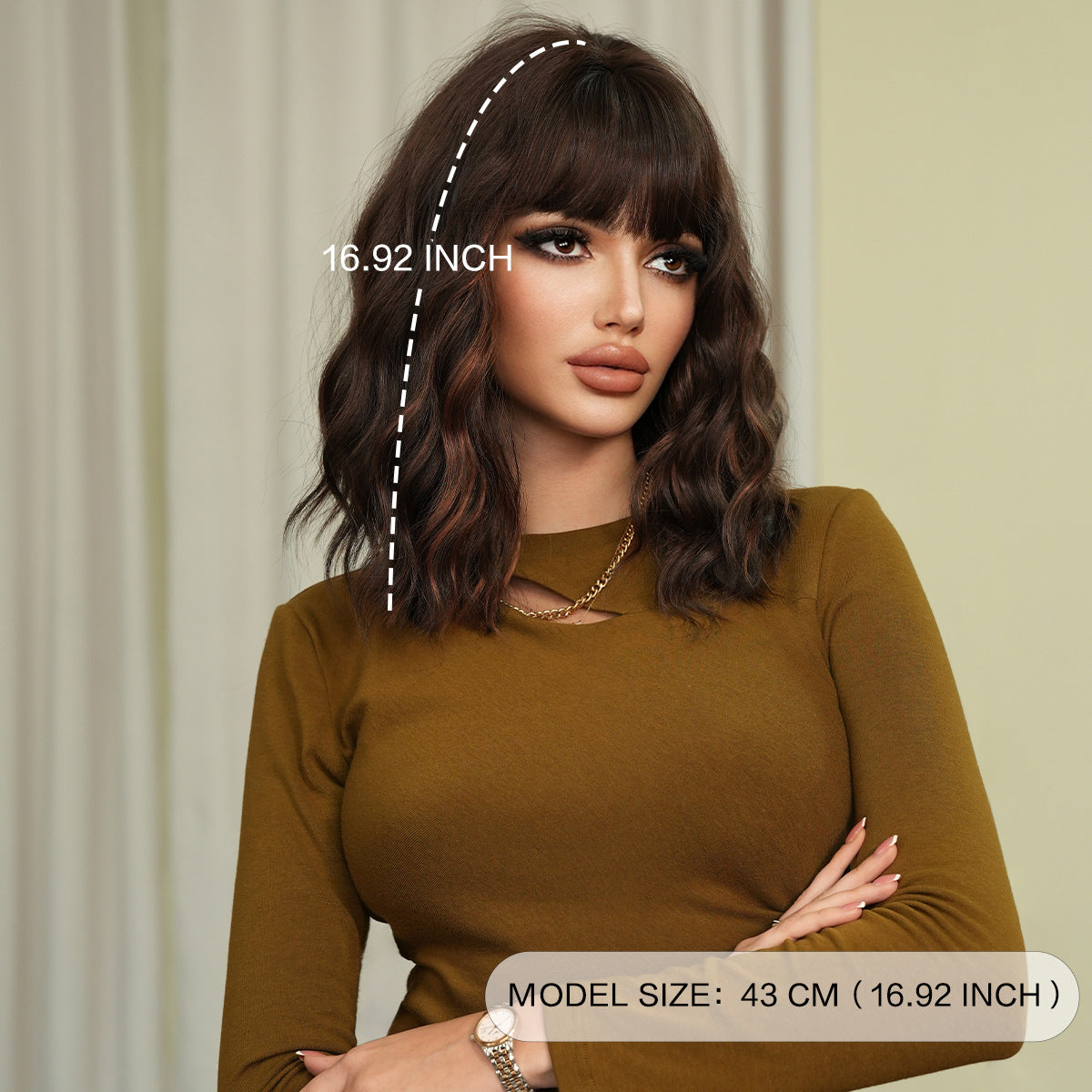Gray Black Gold Highlight Short Curly Wig - Urban Fashion (Fluffy Bangs) (FEVERCOS)