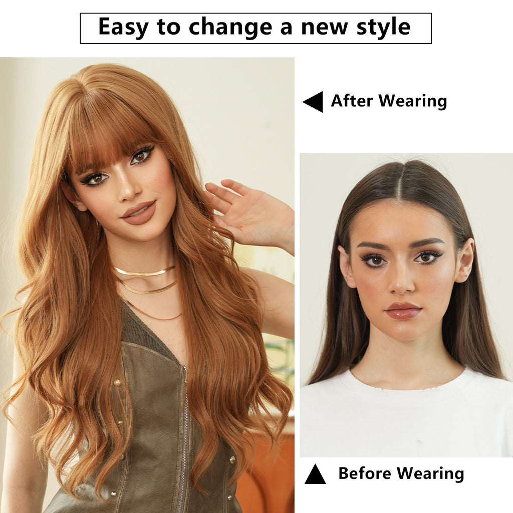 White Smoke Ginger Yellow Long Wavy Wig - Urban Fashion (Fluffy Volume) (FEVERCOS)