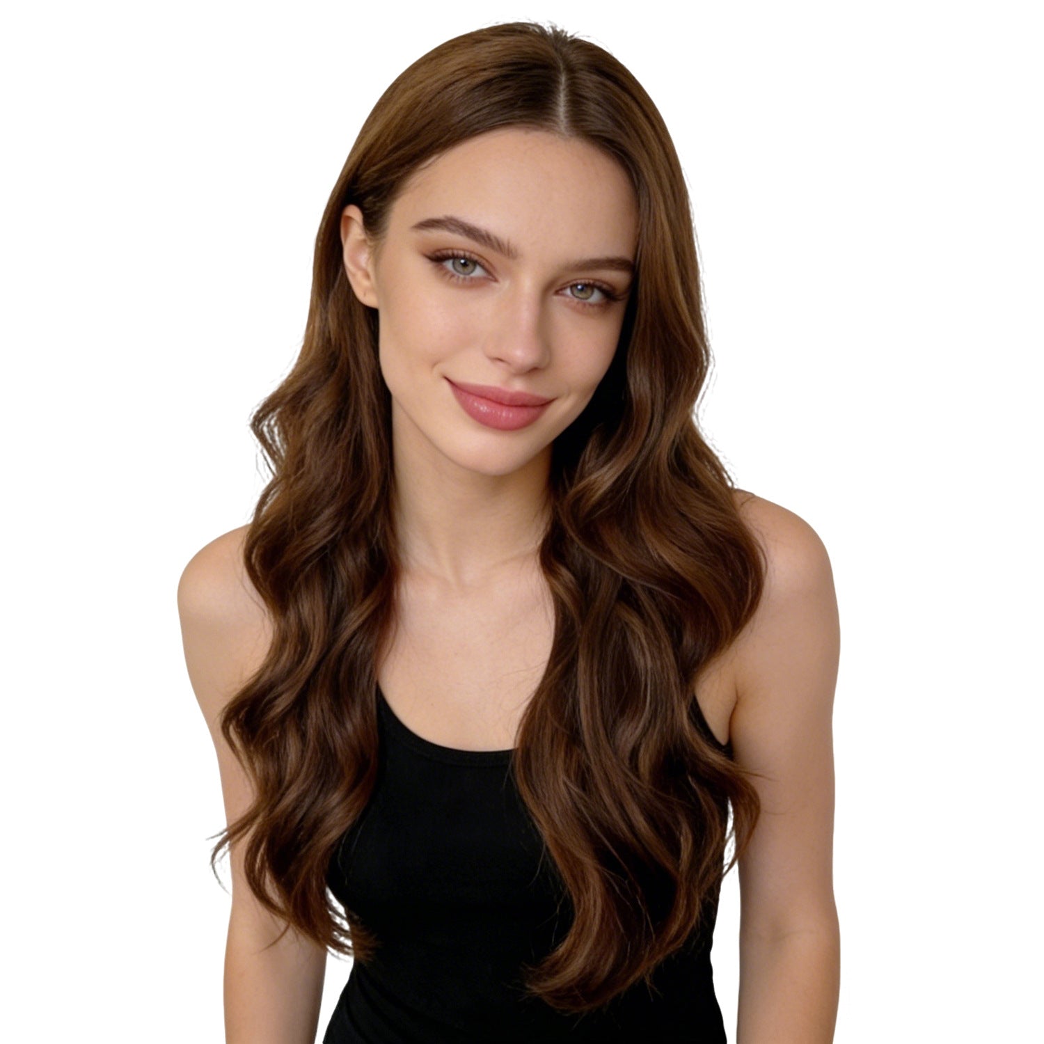 White Smoke Brown Deep Wave Wig - Everyday Fashion (Long Middle Part) (FEVERCOS)