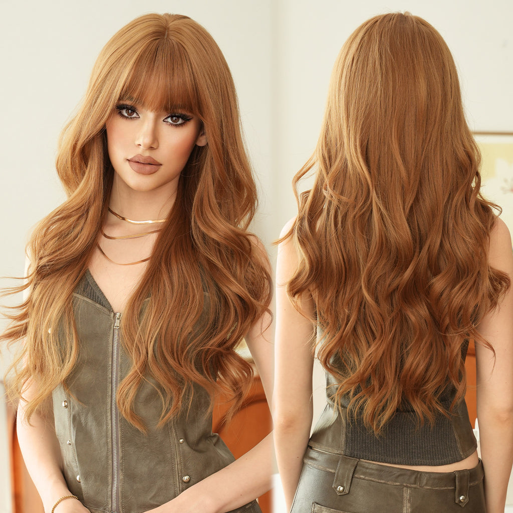 Antique White Ginger Yellow Long Wavy Wig - Urban Fashion (Fluffy Volume) (FEVERCOS)