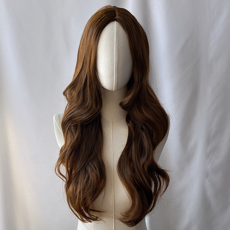 Gray Brown Deep Wave Wig - Everyday Fashion (Long Middle Part) (FEVERCOS)