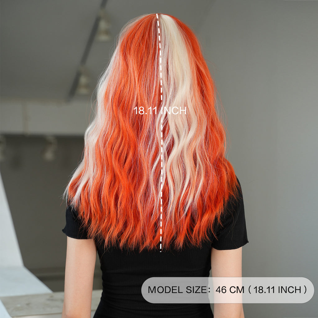 Light Slate Gray Orange Gold Highlight Wavy Wig - Subculture Fashion (Shoulder Length Bangs) (FEVERCOS)