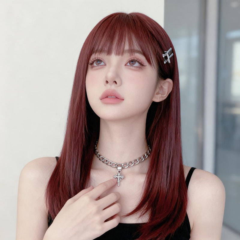 Aquaman Red Collarbone Straight Wig - Urban Fashion (Air Bangs) (FEVERCOS)