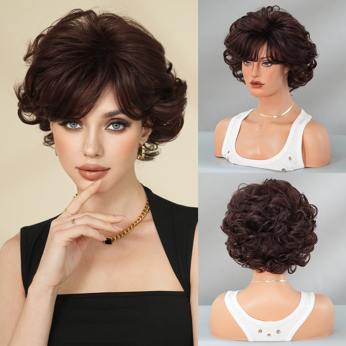 Black Retro Brown Pixie Cut Wig - Vintage Collection (70s 80s Layered) (FEVERCOS)