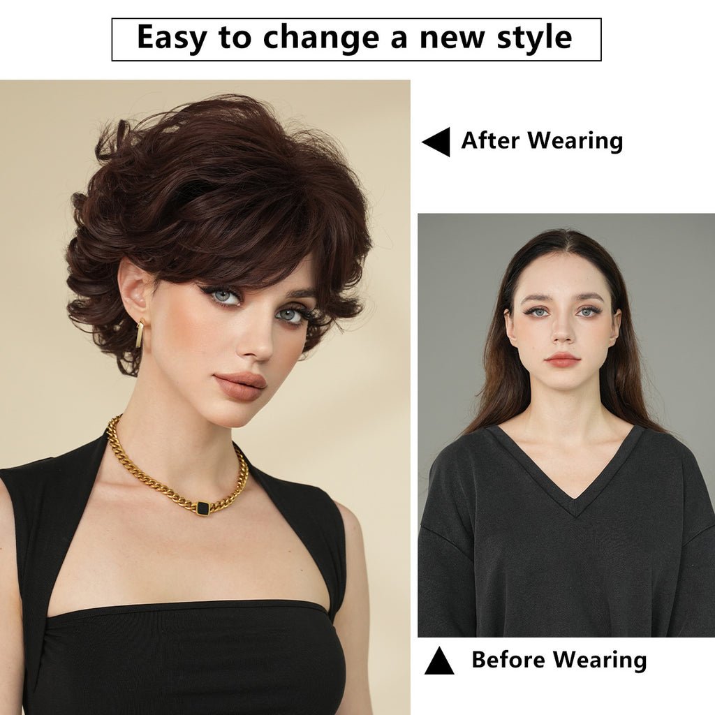 White Smoke Retro Brown Pixie Cut Wig - Vintage Collection (70s 80s Layered) (FEVERCOS)