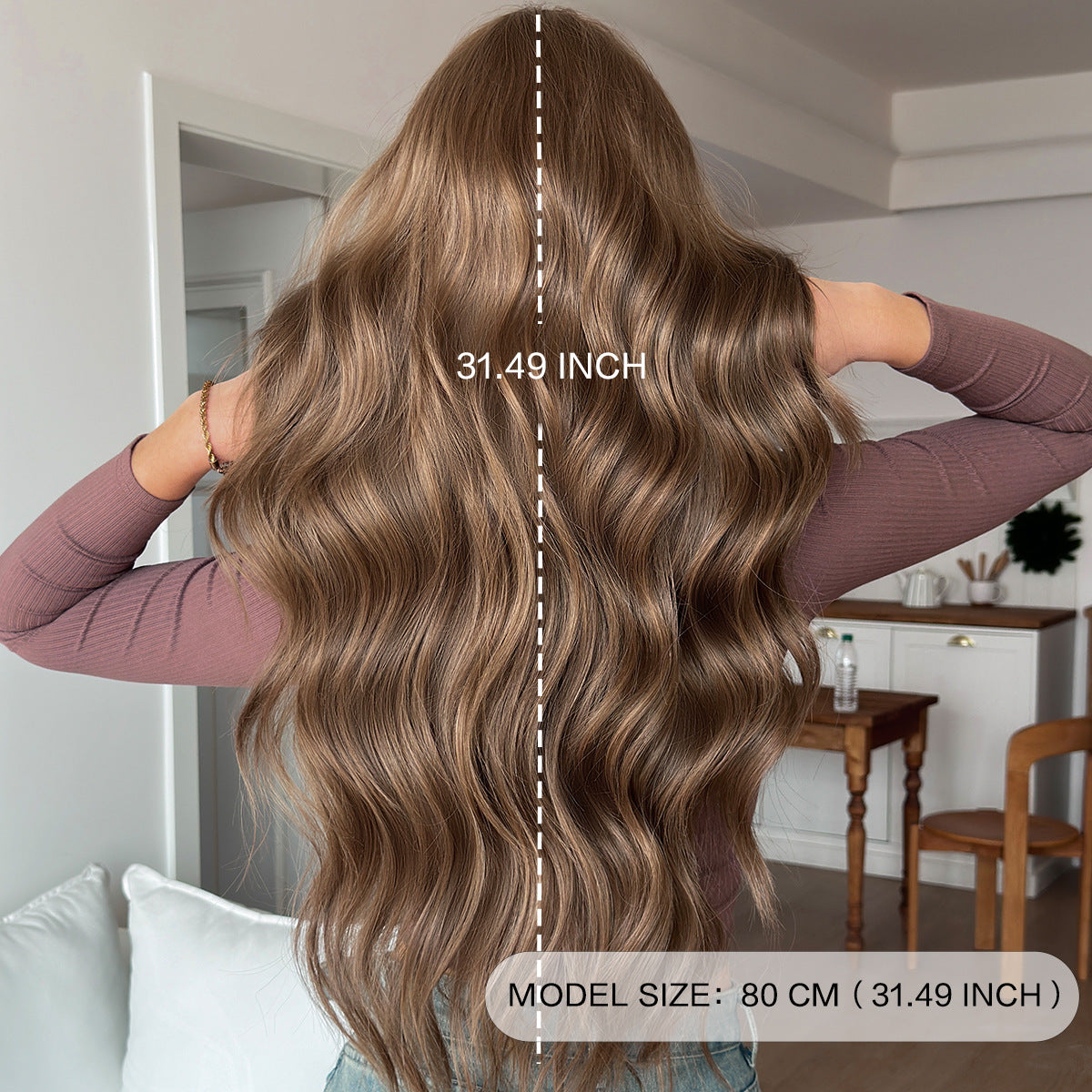 Dark Olive Green Warm Brown Long Wavy Wig - Everyday Fashion (Face Slimming Volume) (FEVERCOS)