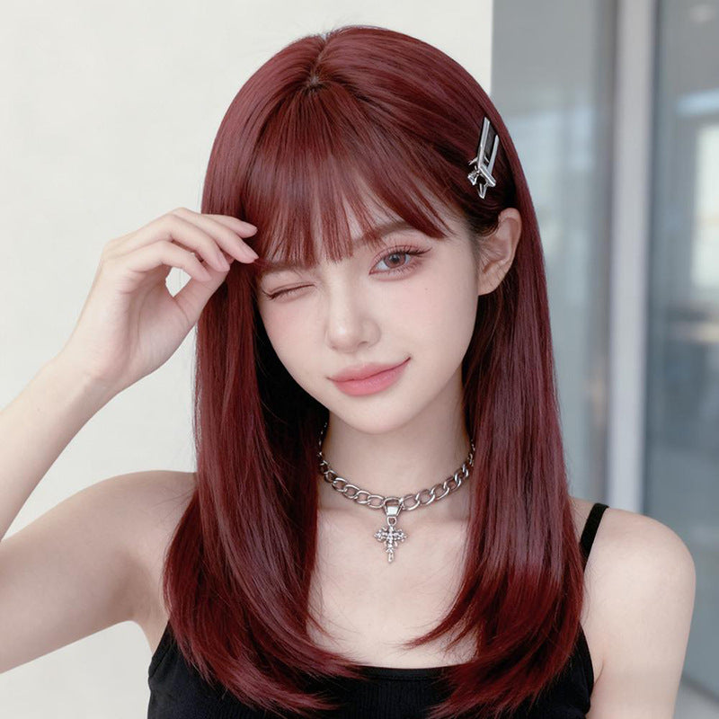 Aquaman Red Collarbone Straight Wig - Urban Fashion (Air Bangs) (FEVERCOS)