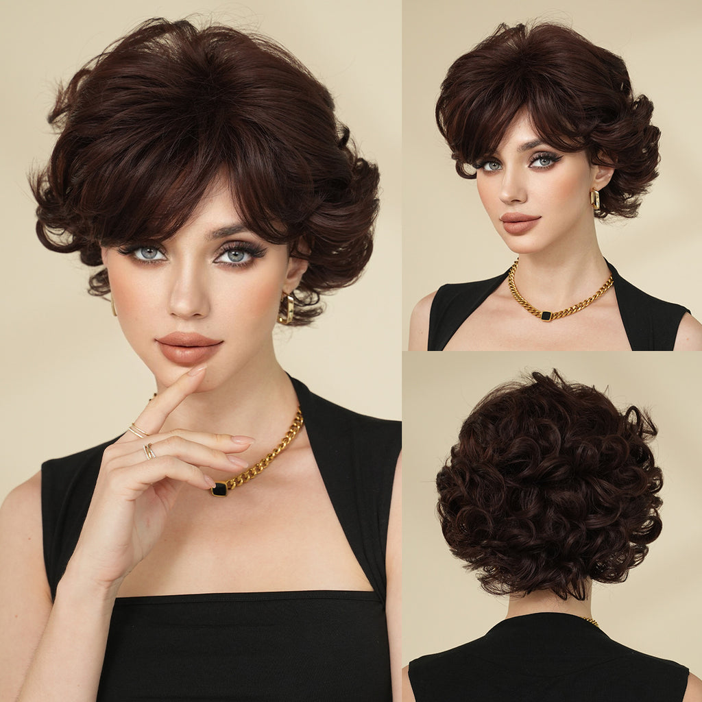 Gray Retro Brown Pixie Cut Wig - Vintage Collection (70s 80s Layered) (FEVERCOS)