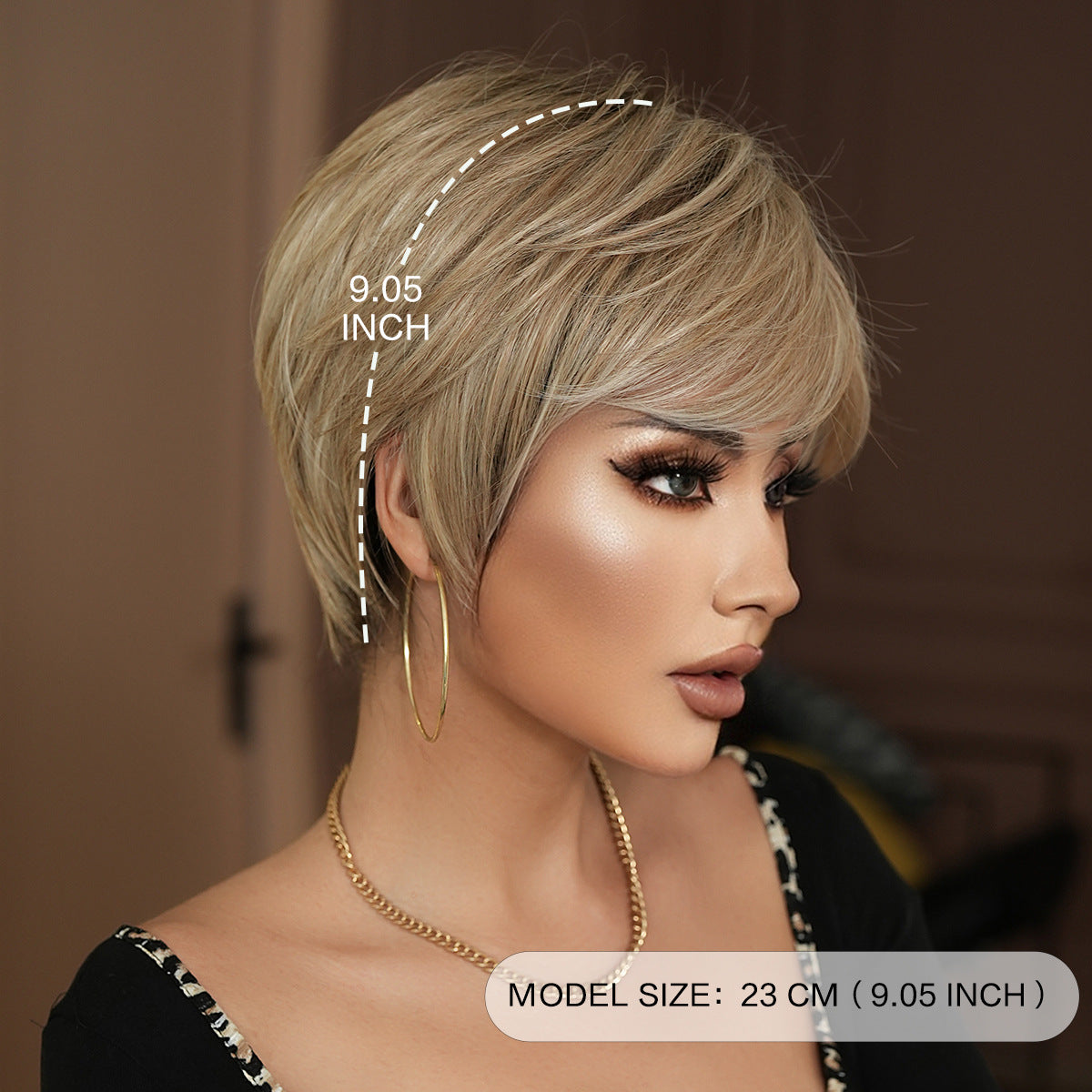 Dark Slate Gray Beige Short Layered Wig - Classic Collection (Matte Side Bangs) (FEVERCOS)