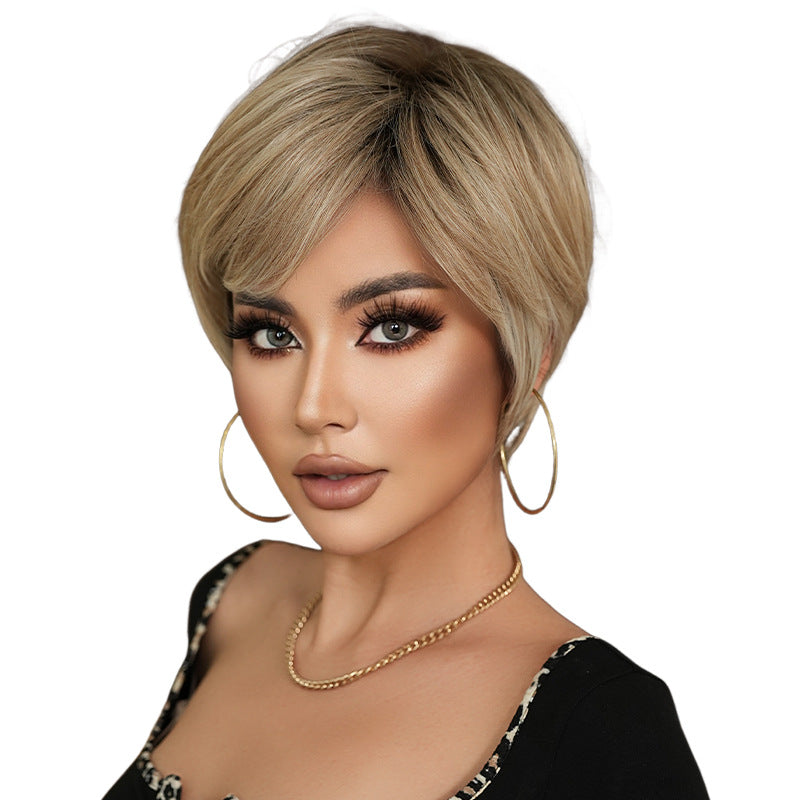 White Smoke Beige Short Layered Wig - Classic Collection (Matte Side Bangs) (FEVERCOS)