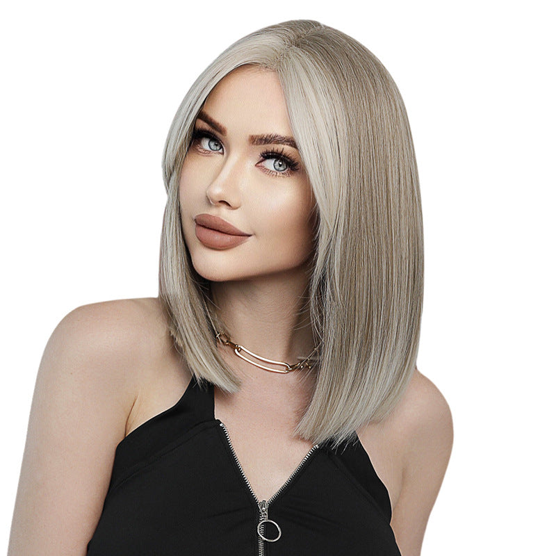 White Smoke Light Blonde Ear Highlight Lace Wig - Elite Lace Fronts (Straight Bob) (FEVERCOS)