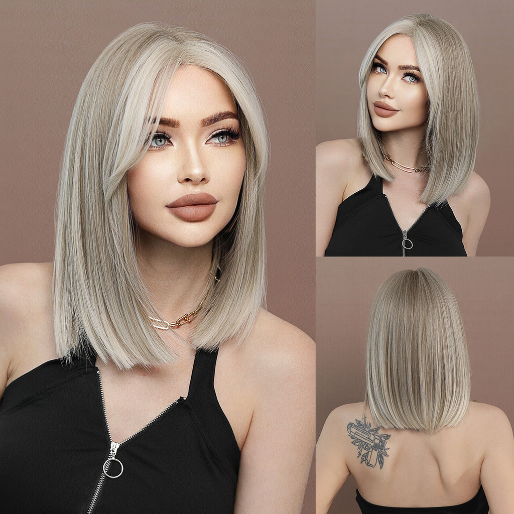 Dim Gray Light Blonde Ear Highlight Lace Wig - Elite Lace Fronts (Straight Bob) (FEVERCOS)