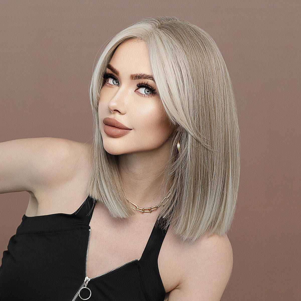 Dim Gray Light Blonde Ear Highlight Lace Wig - Elite Lace Fronts (Straight Bob) (FEVERCOS)