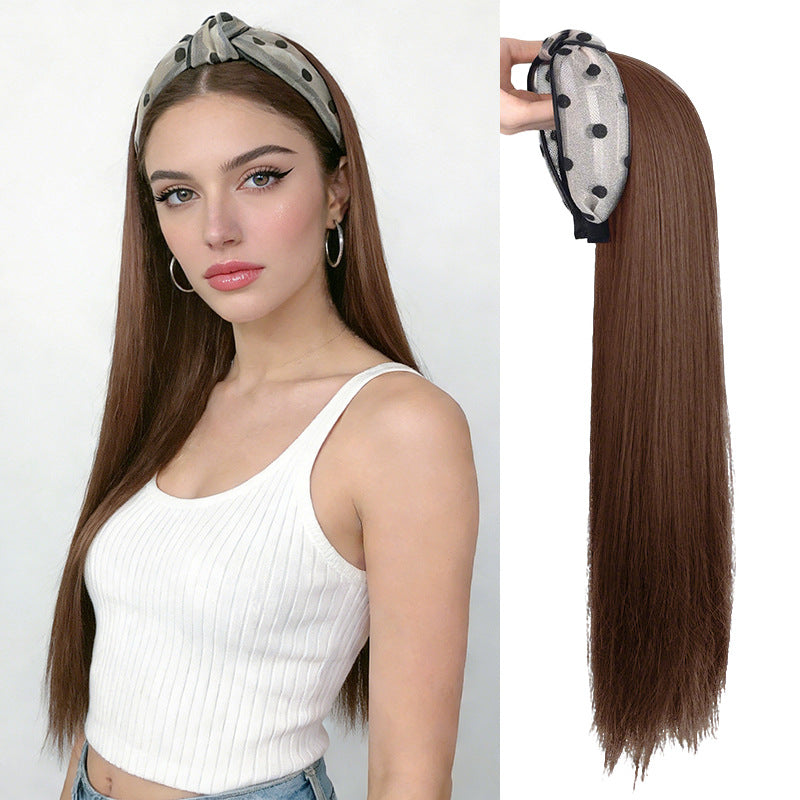 White Smoke Long Straight U-Part Half Wig - Everyday Fashion (Headband Extension) (FEVERCOS)