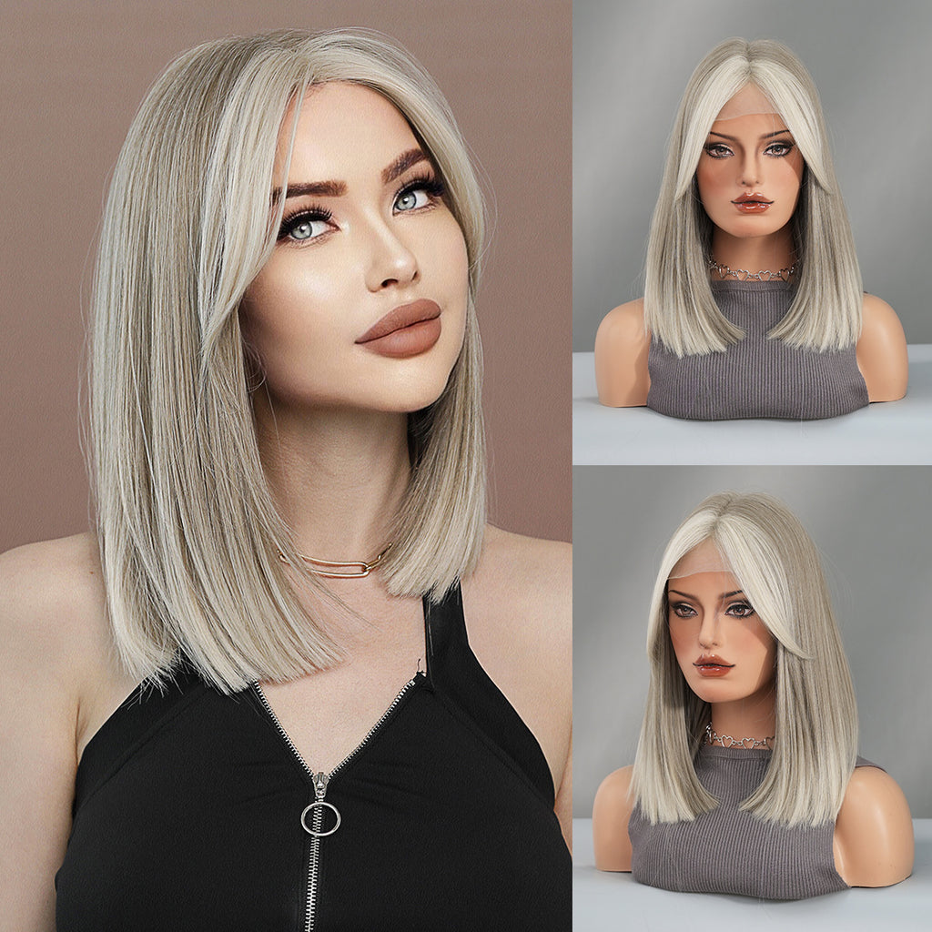 Rosy Brown Light Blonde Ear Highlight Lace Wig - Elite Lace Fronts (Straight Bob) (FEVERCOS)