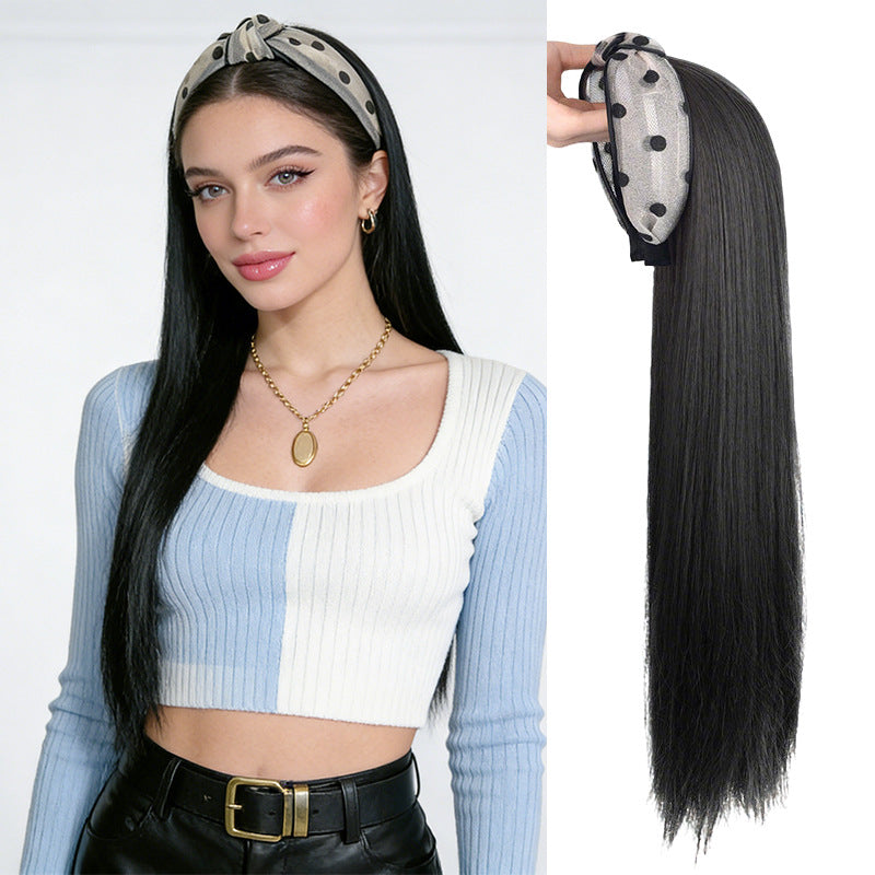 White Smoke Long Straight U-Part Half Wig - Everyday Fashion (Headband Extension) (FEVERCOS)