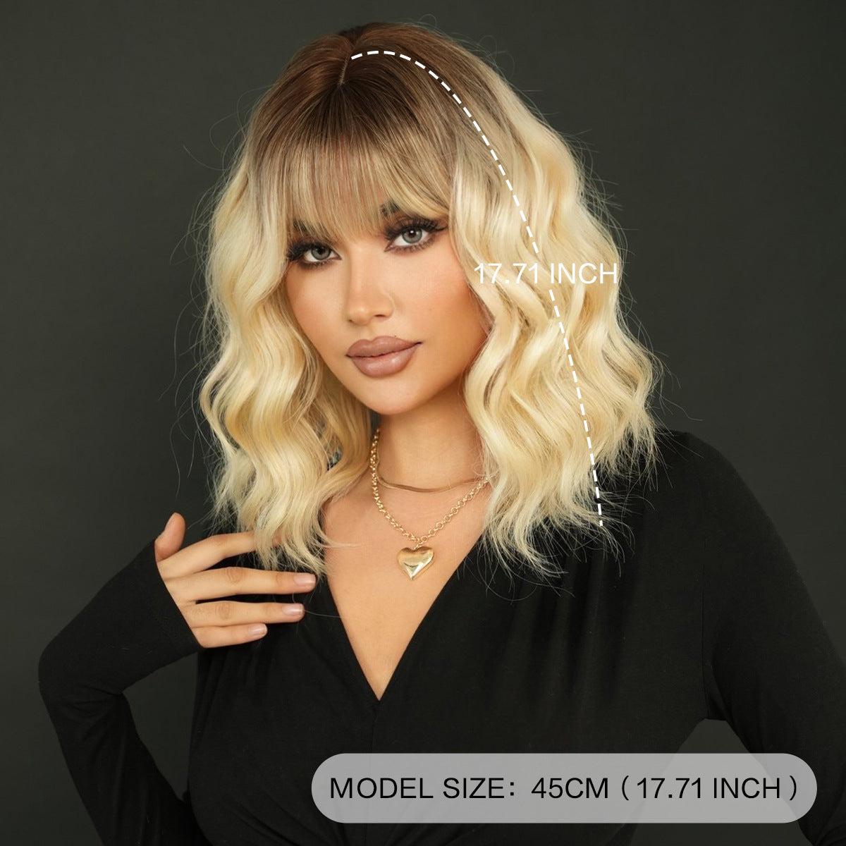 Dark Slate Gray Gradient Blonde Shoulder Wavy Wig - Urban Fashion (Root Dye Bangs) (FEVERCOS)